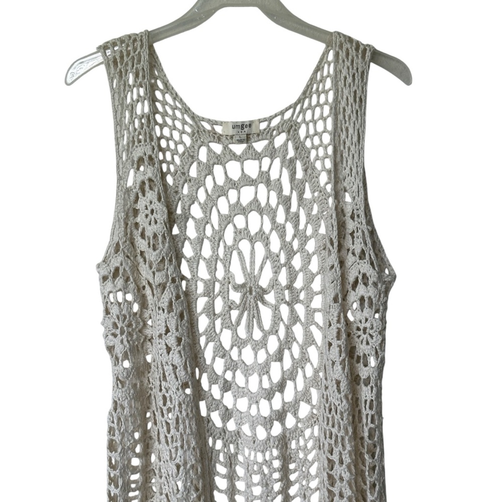 Umgee Crochet Fringe Ivory cardigan sweater size L - Picture 7 of 11